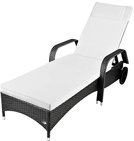 RS Trade Sonnenliege Toscana Silber - Outdoor Liege mit beständigem Poly-Rattan-Geflecht - verstellbare Rückenlehne - Armlehnen & breite Liegefläche - inkl. Kopfteil und Auflage
