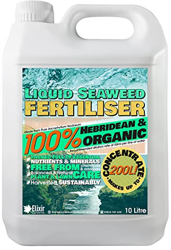 Elixir Gardens | Organic Hebridean Liquid Seaweed Fertiliser | Multi-Purpose Plant Feed Concentrate & Stimulant | Lawn & Turf Care/Green-Up | Soil Enrichment and Root Booster | 10 Litre Bottle