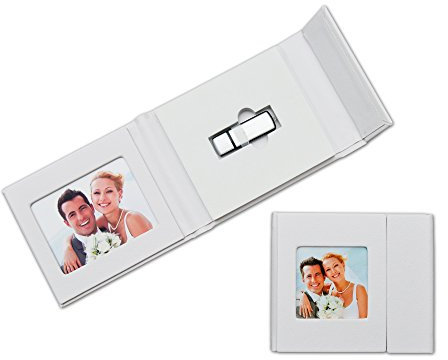 Mariage Case USB avec 2 Fenêtre d'image. En Similicuir Blanc.