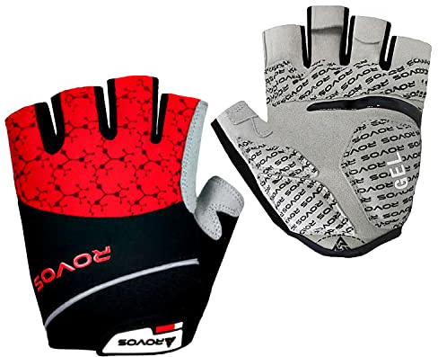 ROVOS Cycling Gloves Gel Men Bike Gloves Biking Gloves Half Finger Bicycle Gloves- Anti Slip Shock Absorbing 5mm Padded Breathable Mountain Bike Gloves for Women (Red,Large)