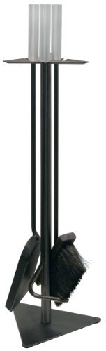 Kamino-Flam Serviteur de Cheminée 3 Pièces en Acier, Accessoires de Cheminée ou Poêle avec Poignée en Acier, Valet de Cheminée avec Support et 3 Ustensiles : Pelle, Balai, Tisonnier