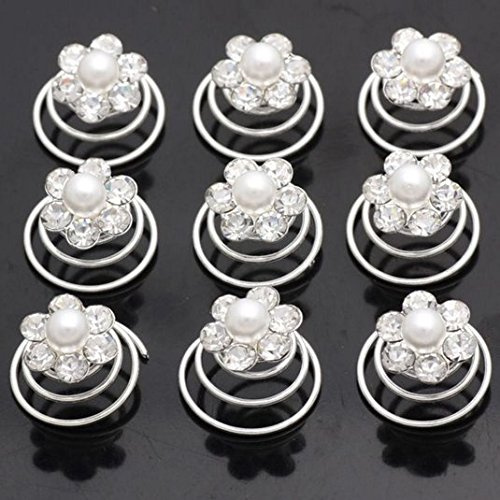 Miya® 9 set vackra vita hårspiraler curlies av pärlor strass, brud bröllop ungdom hårsmycke