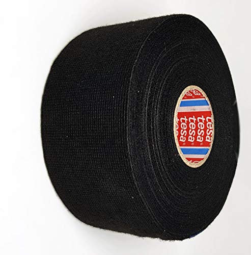 TESA 51608-00025-00 Gewebeband PET-Vlies 51608 Isolierband für Kabelbäume Baumwolle Klebeband (50mm x 25m), schwarz