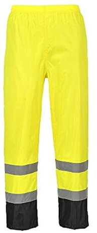 Portwest H444 Hi Vis Waterproof Rain Trousers - Reflective Lightweight Contrast Safety Pants Class 1 Yellow/Black, Medium