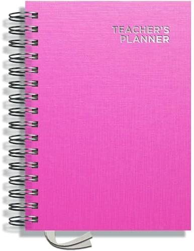 Teacher Planner 2026-2027 A5 size by Pirongs | 6 Lesson Planner for Teachers | Page a day | Undated, Hardback, Wiro-bound Teachers Planner - Pink