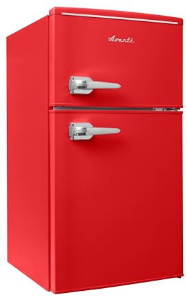 Avanti Mini Fridge with Freezer Retro Design Compact Refrigerator for Home Office or Dorm, Features Dual Doors Removable Shelves Manual Defrost and Mechanical Adjustable Temp Control, 3.1-Cu.Ft, Red