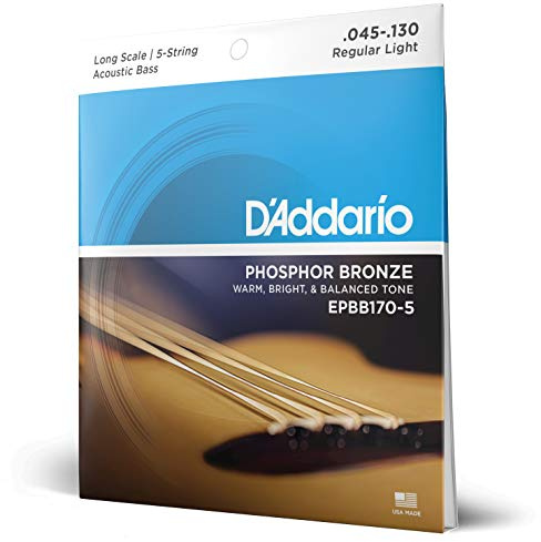 D'Addario EPBB170-5, cuerdas de bronce fosforado para bajo acústico de 5 cuerdas, escala larga, 45-130