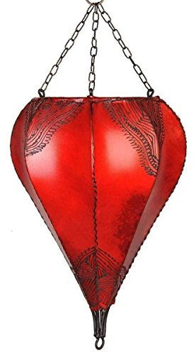 Simandra Orientalischer Lampenschirm Marokko Henna Leder Tropfen Orient 40 cm Color Rot