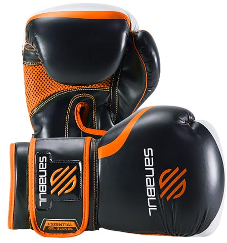 Sanabul Essential Gel Boxing Gloves for Men & Women, Kickboxing MMA, Muay Thai Gloves and Heavy Bag Training Punching & Sparring, Black/Orange 10 oz