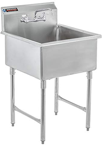 DuraSteel 304 Commercial Stainless Steel Utility Sink - 24 Inch Tub Freestanding Prep Kitchen Sink w/ Faucet - NSF Hand Wash Station for Kitchen Sinks, Outdoor, Laundry Room, Garage Small Kitchenette