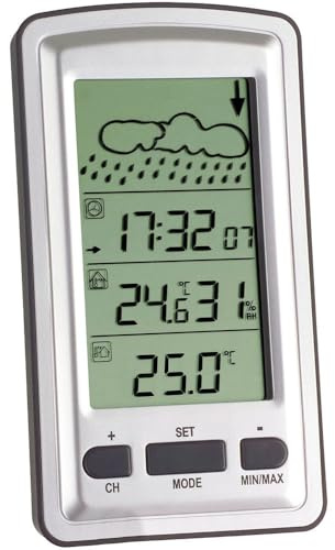 TFA Dostmann Axis Funk-Wetterstation, Wettervorhersage mit Symbolen, Anzeige der Innentemperatur/Luftfeuchtigkeit, Außentemperatur, Funkuhr mit Alarm, (L) 81 x (B) 28 (69) x (H) 143 mm