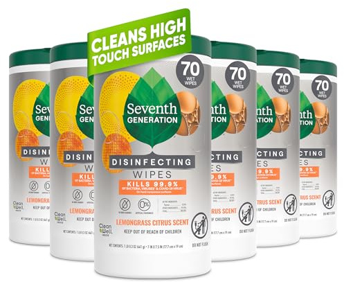 Seventh Generation Disinfecting Multi Surface Wipes, Botanical Disinfectant, 70 Count, Pack of 6