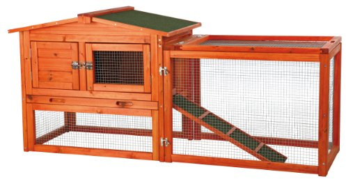 TRIXIE natura Outdoor Rabbit Hutch with Run - Small Elevated Rabbit Cage with Non-Slip Ramp - Small Animal House with Large Playpen, Hinged Roof & Pull-Out Tray - in Natural