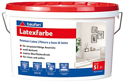 5 Liter Latex-Farbe für innen + außen, hochwertige Strapazierfarbe