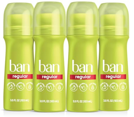 Ban Roll-On Antiperspirant Deodorant, Regular, 100 ml Bottles (Pack of 4)