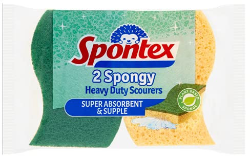 Spontex 2 Spongy Heavy Duty Scourers, Yellow Spongegreen Scourer
