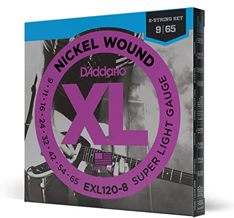 D'Addario Corde Chitarra Elettrica | EXL120-8 | Set Corde per Chitarra Elettrica per Ferita Nichel | 8 Corde | Super Leggero, 09-65 | 1-Paccetto