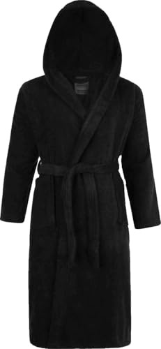 Adore Home 100% Cotton Terry Towelling Hooded Shawl Collar Bathrobe Large, Black