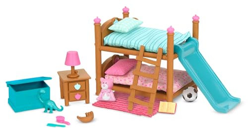 Li'l Woodzeez – Bunk Beds Playset with Miniature Bedroom Furniture & Accessories – 18 Pieces Toy Set Includes Bed, Toys, Book & More – Fun Gift for 3+ Years