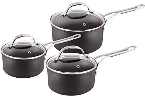Jamie Oliver By Tefal Hard Anodised Saucepans with Lids, Set of 3, Black