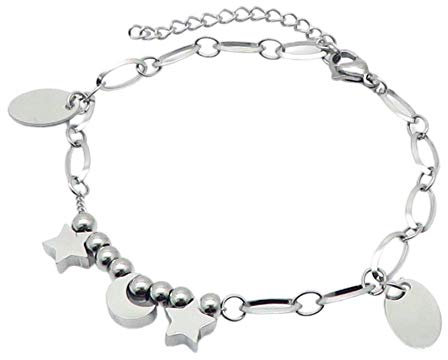 Bungsa Damen Bettelarmband Mond & Sterne Silber aus 316L Edelstahl