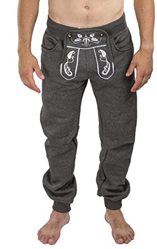 Herren Trachten Jogging Lederhose lang - Jogginghose Bestickt - Trachtenhose - Schöneberger Trachtenlederhose Trachtenläufer Sport (L, Dunkelgrau)