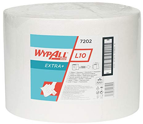 WypAll® L10 Papiertücher Jumbo Rolle für Oberflächenreinigung 7202– Airflex™ Technologie, hohe Saugfähigkeit – 1-lagig, Standardrolle – 1 Rolle x 1.000 Tücher, weiß (insgesamt 1.000)
