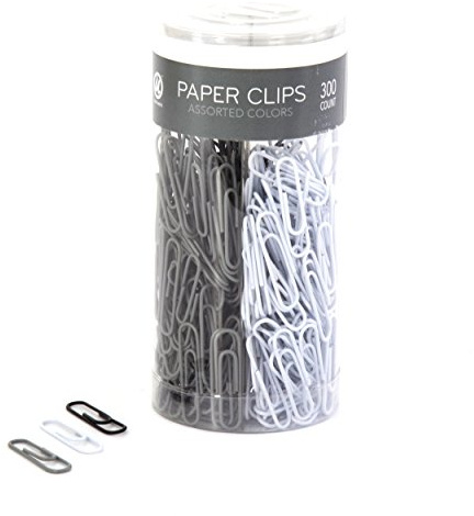 U Brands Paper Clips, Medium 1-1/8-Inch, Black White and Gray Fashion Colors, 300-Count