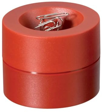 MAUL Klammernspender MAULpro | Ø7,3x6cm | Schreibtisch Organizer für Büroklammern | Schreibtisch Zubehör mit Magnet für Büro | Inklusive 15 Klammern | Stilvoller Büroklammernspender | Rot