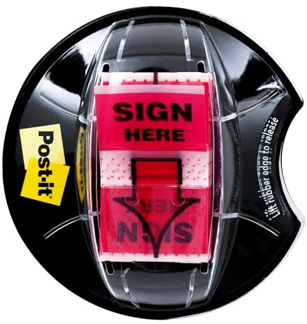 Post-it Index 680-SHVR200 25mm x 43.2mm Sign Here Flags Value Pack in Desk Grip Dispenser (200 Sheets)