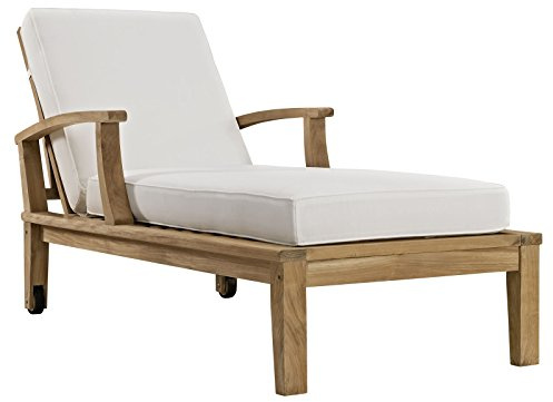 Modway Marina Premium Grade A Teak Wood Outdoor Patio Chaise Lounge Chair in Natural White