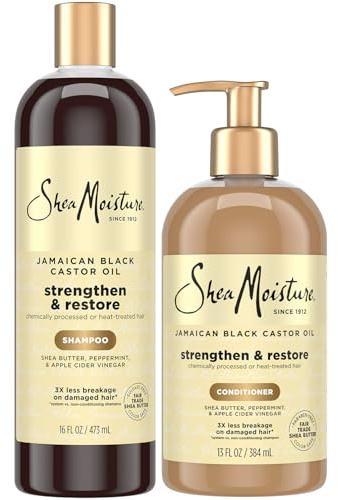 Shea Moisture Jamaican Black Castor Oil Clarifying Shampoo & Conditioner - Strengthen & Restore Sulfate-Free Shampoo & Conditioner Set with Shea Butter, ACV, and Peppermint Oil for Hair (2 Piece Set)