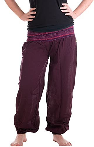 Vishes - Alternative Bekleidung - Sommer Chino Haremshose aus Baumwolle mit super elastischem Bund - handgewebt Pflaume