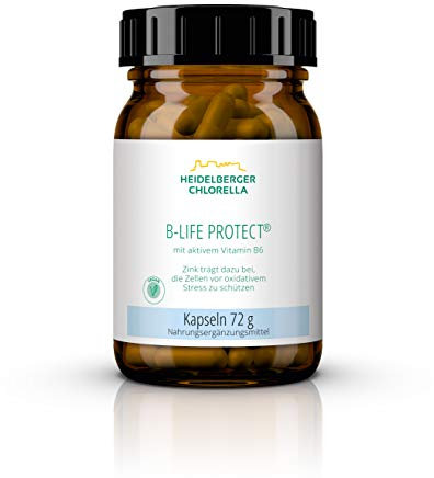 Heidelberger Chlorella – B-Life Protect Kapseln, mit aktivem Vitamin B6 (Pyridoxal-5-Phosphat), vegan, hochdosiert, hohe Bioverfügbarkeit, 72 g, 120 Kapseln