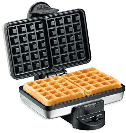 Hamilton Beach Belgian Mini Waffle Maker with Shade Control, Makes 2 at Once, Create Personalized Keto Chaffles and Hash Browns, PFAS-Free Non-Stick Plates, Compact Design, Stainless Steel (26009)
