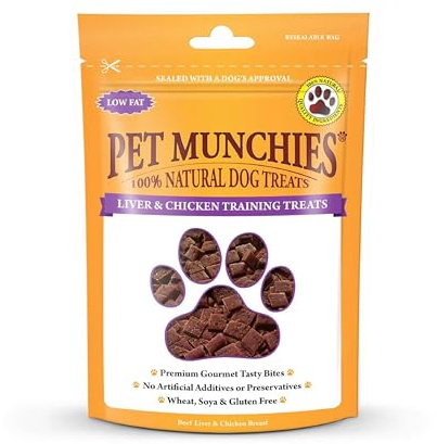 Pet Munchies Liver and Chicken Dog Training Treats, Grain Free Tasty Bites with Natural Real Meat, Low in Fat and High in Protein 50g (Pack of 8)