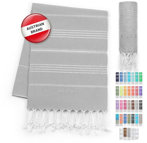 LeStoff Telo mare - 100% Cotone bio, 95 x 180 cm, Prelavato, Assorbente, Asciugatura Rapida, Leggero, Fouta, Telo Spiaggia, Telo Bagno, Telo Yoga, Telo Sauna, Asciugamano Sportivo (Grigio - Argento)