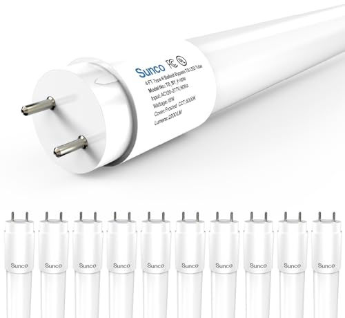 Sunco 10 Pack T8 LED Bulbs 4 Foot, Tube Light Bulbs Ballast Bypass, 48 Inch Fluorescent Replacement, 2200 LM, 18W, 5000K Daylight, Single Ended Power, Type B, Frosted Lens UL