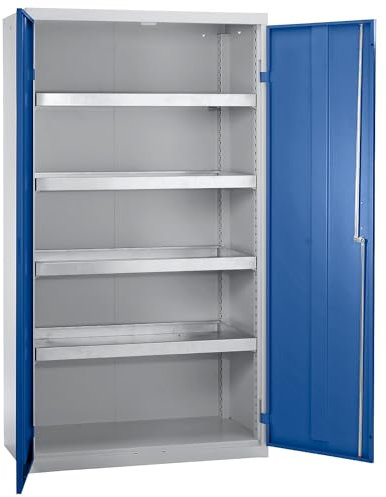 kaiserkraft | Umweltschrank ohne Türlochung | HxBxT 1800 x 1000 x 500 mm | 4 Wannenböden | lichtgrau/enzianblau
