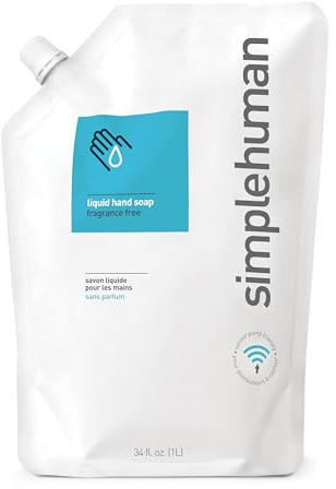 simplehuman Moisturizing Liquid Hand Soap Refill Pouch, 34 Fl Oz (Pack of 1), Fragrance Free, Count