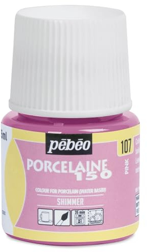 Pebeo Porcelaine 150 Ceramic Paint - Water-Based High-Gloss Color Paints for Porcelain, Premium Art Supplies, Non-Toxic & Heat-Safe, 45 ml Bottle, Shimmer Pink