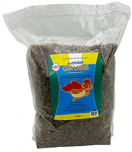 Mann Lake Mealworms Wonder Grubs 5 lb Non-GMO Dried High-Protein Chicken, Wild Bird, Duck, Fish, Reptiles, Tortoise, Amphibians, Lizard, Single