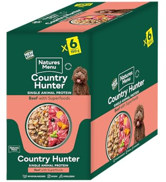 Natures Menu Country Hunter Wet Food for Dogs Grass Grazed Beef Pouches - 6 x 150g