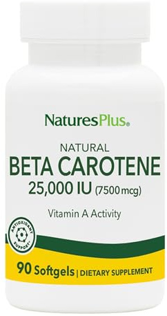 NaturesPlus Natural Beta Carotene - 25,000 IU Vitamin A & Vitamin E - 90 Softgels - Eye Supplement, Antioxidant, Aids in Free Radical & Natural Cellular Defense - Gluten Free - 90 Servings