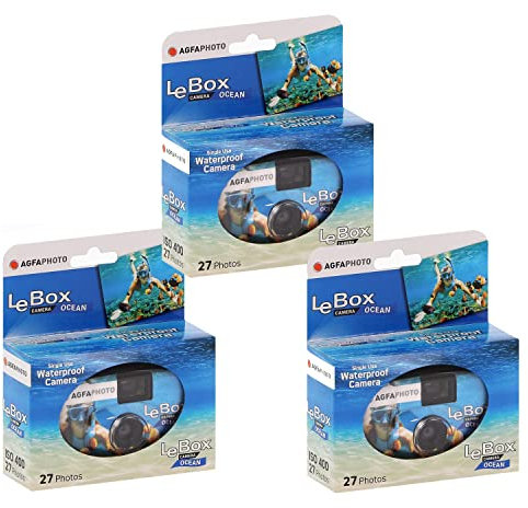 AgfaPhoto Le Box Ocean Einwegkamera (wasserdicht, 400 ASA, 27 Aufnahmen), 3 Stück
