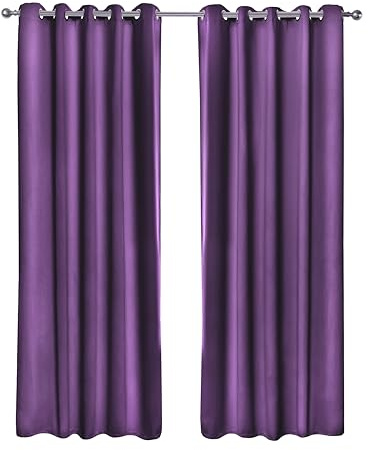 Emma Barclay Cali Curtains - Soft Plain Eyelet & Pencil Pleat Curtain Pair for Bedroom & Living Room (Purple, W 66 x L 54 (2 Panels), Eyelet)