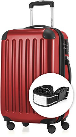 HAUPTSTADTKOFFER - Alex - NEU 4 Doppel-Rollen + Gratisartikel Handgepäck Hartschalen-Koffer Trolley Rollkoffer Reisekoffer, TSA, 55 cm, 42 Liter, Rot