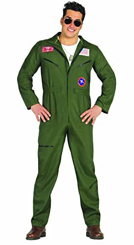 FIESTAS GUIRCA | Disfraz de Piloto de Caza Adulto (52-54/L) - Mono para Hombres - Disfraces de Militares y Aviadores para Fiestas de Cine, Halloween y Carnaval - Ideal para Adultos - Verde
