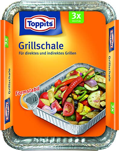 Toppits Grillschale für direktes und indirektes Grillen, Quadratisch, 3 Stück (22 x 17 cm), Silber