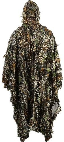 Zicac Outdoor 3D Leaves Camouflage Ghillie Poncho Camo Cape Cloak Stealth Ghillie Suit Military CS Woodland Hunting Poncho